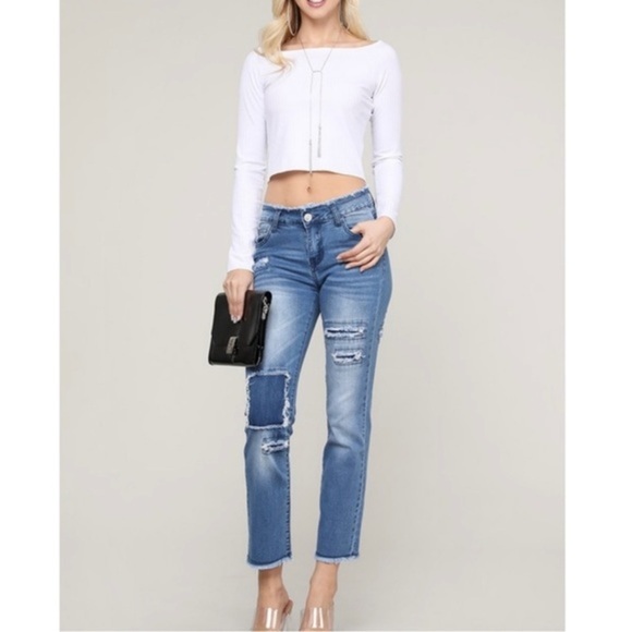 The DELILAH Distressed Patch Denim - Picture 1 of 6